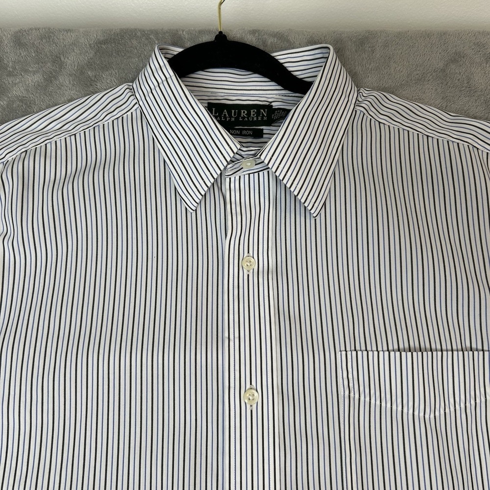 Lauren Ralph Lauren Shirt Mens Sz 17 Non Iron Classic Fit Black Stripe Button Up